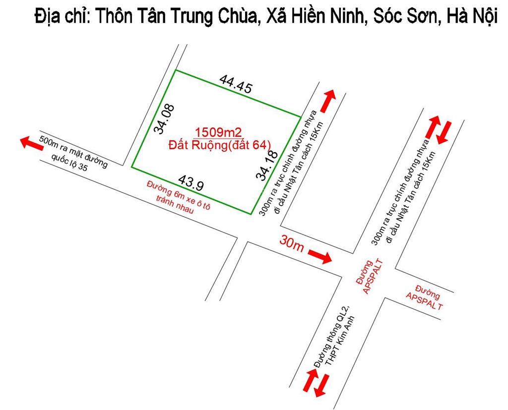 1509m2 đất. vuông vắn như chiếc bánh chưng. tại tân trung chùa  hiền ninh  sóc sơn  hn