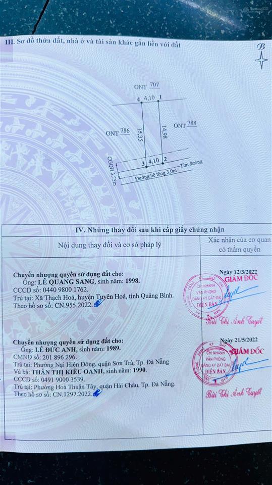 Bán đất tại thôn quang phường, điện hòa, 750 triệu, 61.8m2, một trong số ít chỉ với