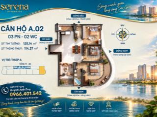 Chỉ 7 tỷ sở hữu 3pn 125m2, 3 mặt view ven sông? chỉ 15căn duy nhất tại serena riverside