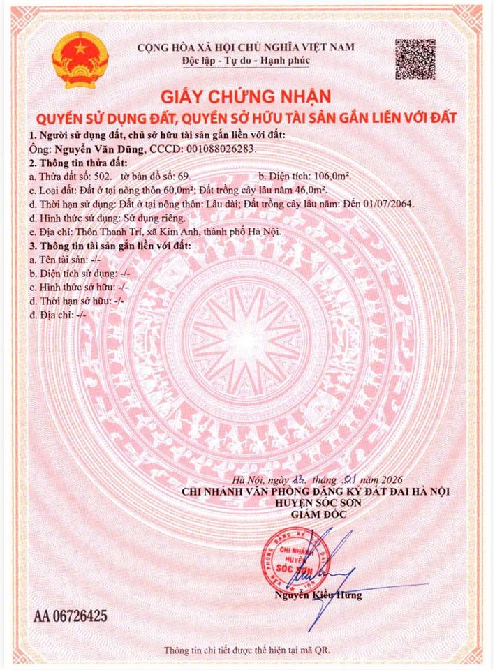 Bán nhanh trong tuần lô đất đẹp 106m2 thanh trí minh phú sóc sơn