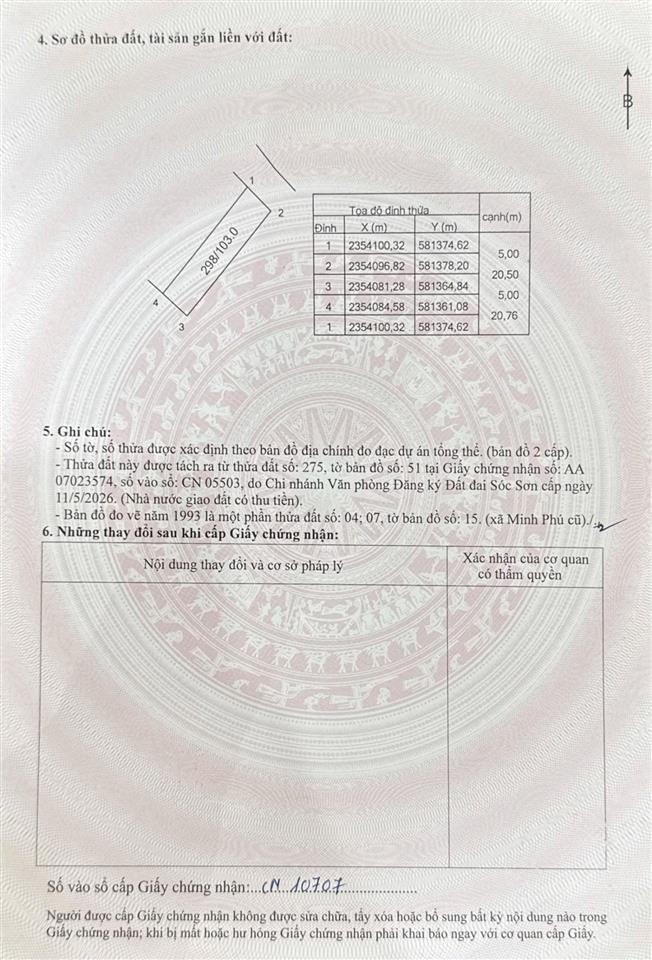 Bán gấp giá hời khu vực kim anh lô đất đẹp 103m2 full thổ cư