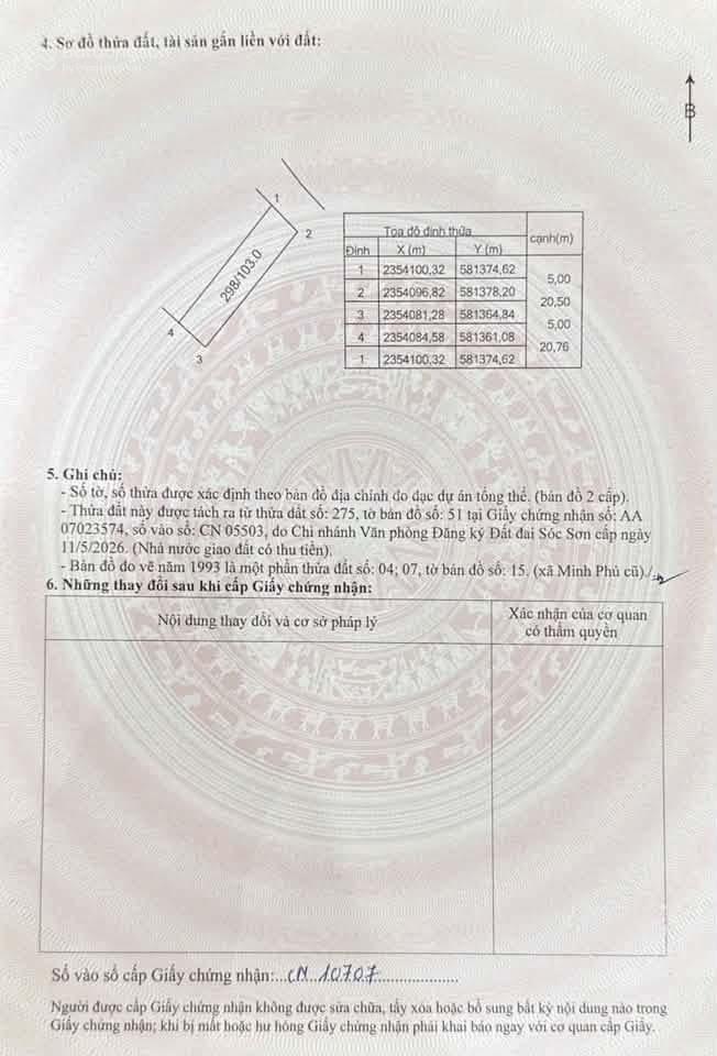 Bán gấp giá hời khu vực kim anh lô đất đẹp 103m2 full thổ cư