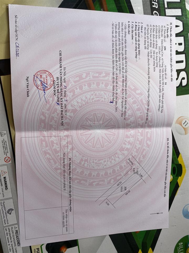 Tráng việt, mê linh hà nội đất sổ đỏ full thổ cư, dt 103,6m2, mt 4.98m đường 2 ôtô tránh cơ hội tốt