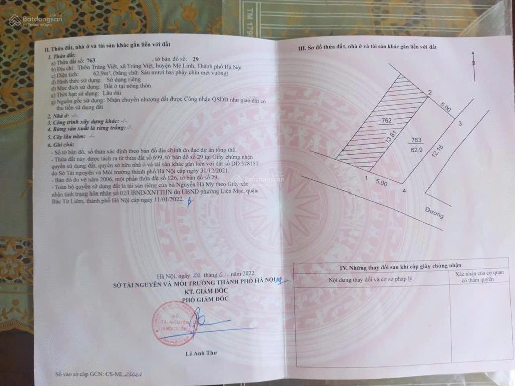 Tráng việt mê linh hà nội, dt hơn 60m2, mt chỉ 5m, đường vào 2 ôtô chánh lô góc có 102 full thổ cư