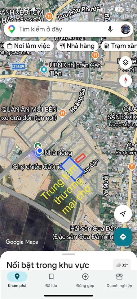 Bán đất mặt tiền chợ chiều xã cát tiến. đường võ văn dũng, gần trường học mần non, cấp 1,2,3