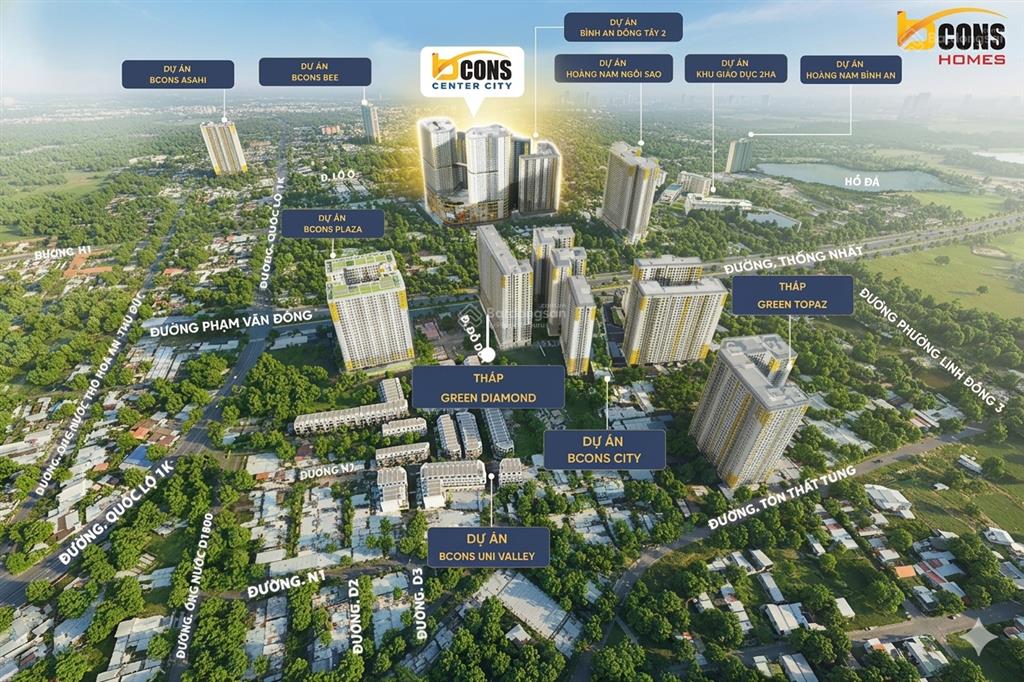 Suất ưu đãi căn hộ bcons center city  2pn+2wc, giá gốc cđt