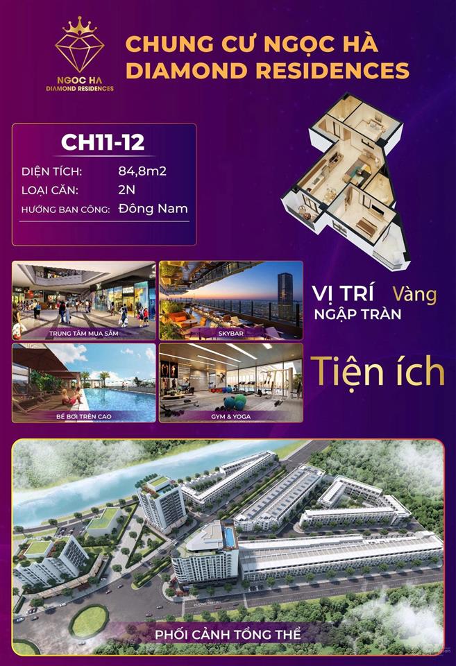 Căn hộ view thoáng và hướng đẹp nhất dự án ngọc hà diamond phúc yên phú thọ dt 84,8m2