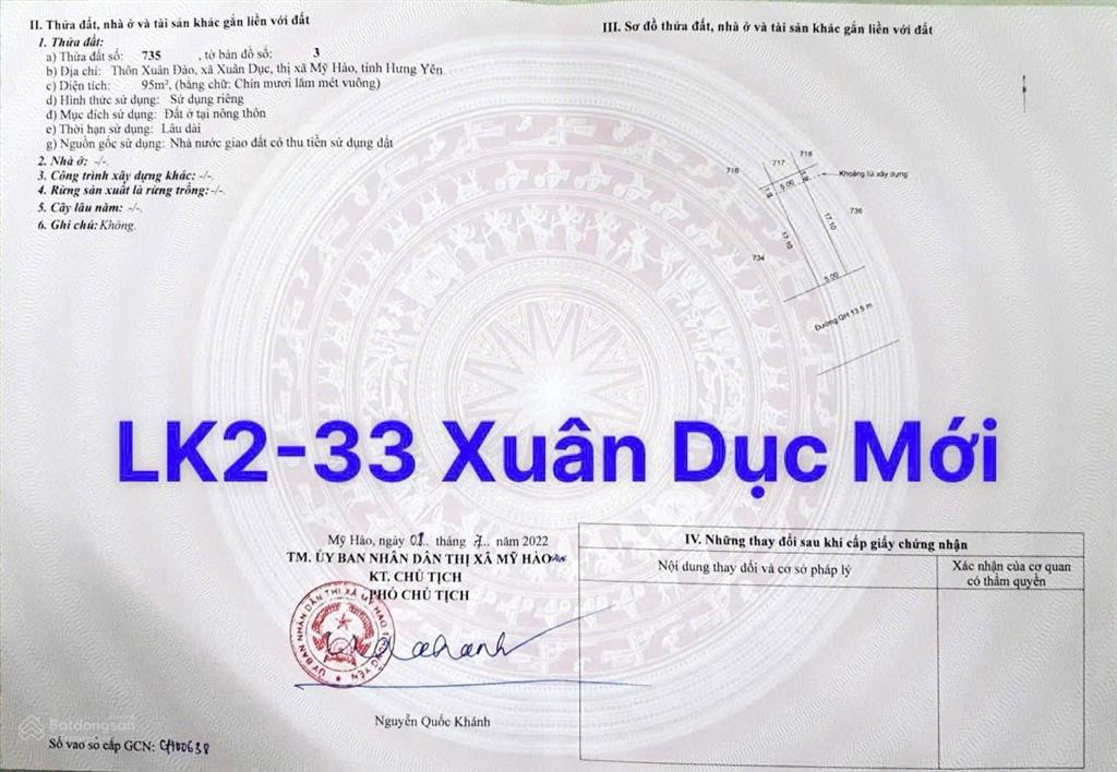 Chur gửi bán lô lk233 95m dãn dân xd mới hướng nam mát mẻ giá 4 tỷ.100