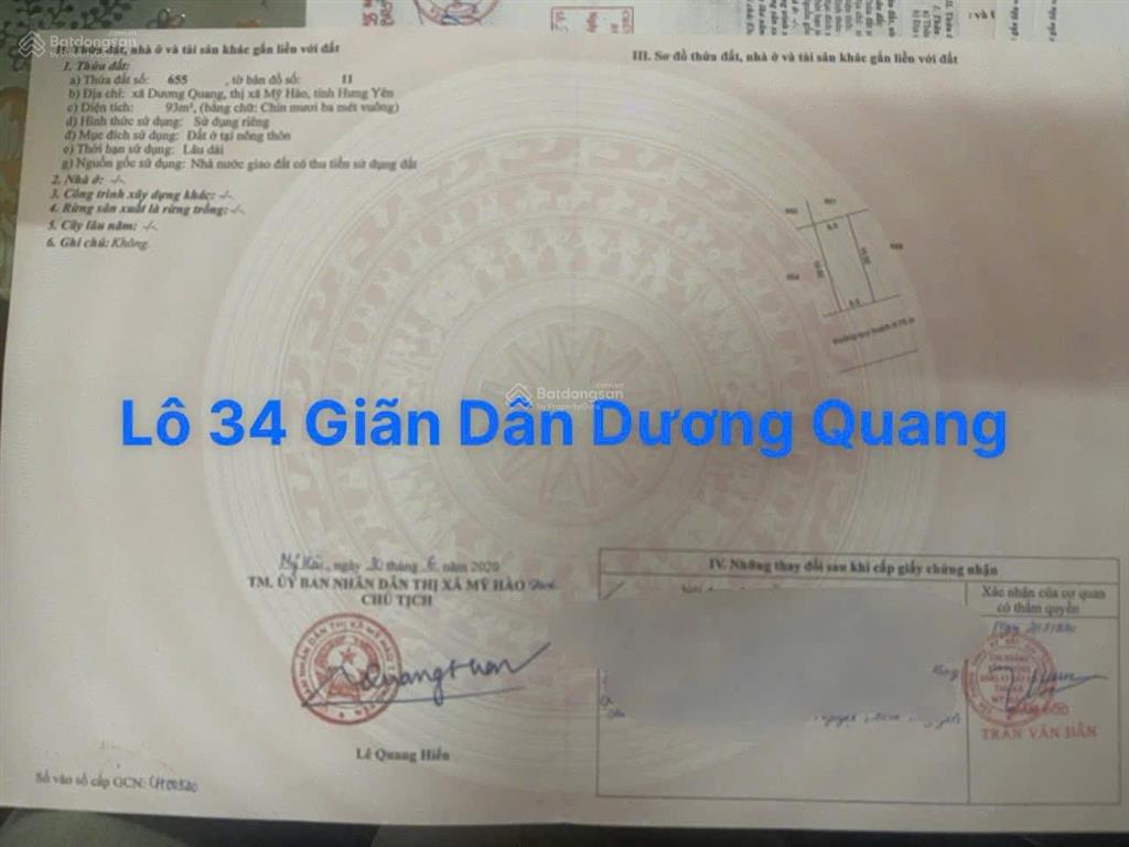 Chủ gửi lô 34 giãn dân dương quang thị xã mỹ hào tỉnh hưng yên diện tích 93 m2