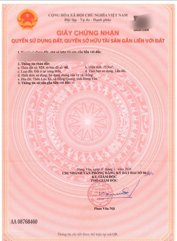 Mở bán cặp đất tại hồng quang  ân thi  hưng yên tài chính công nhân. đường thông, ô tô vào.
