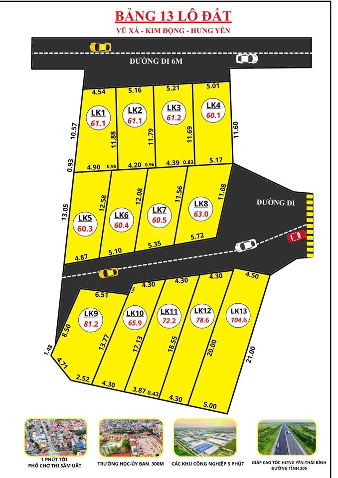 Lô vũ xákim độnghưng yên chỉ 6** triệu/lô sổ đỏ
diện tích 61,2m2