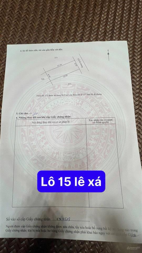 Lô đất tại tdp lê xá, xã dương quang, thị xã mỹ hào, tỉnh hưng yên