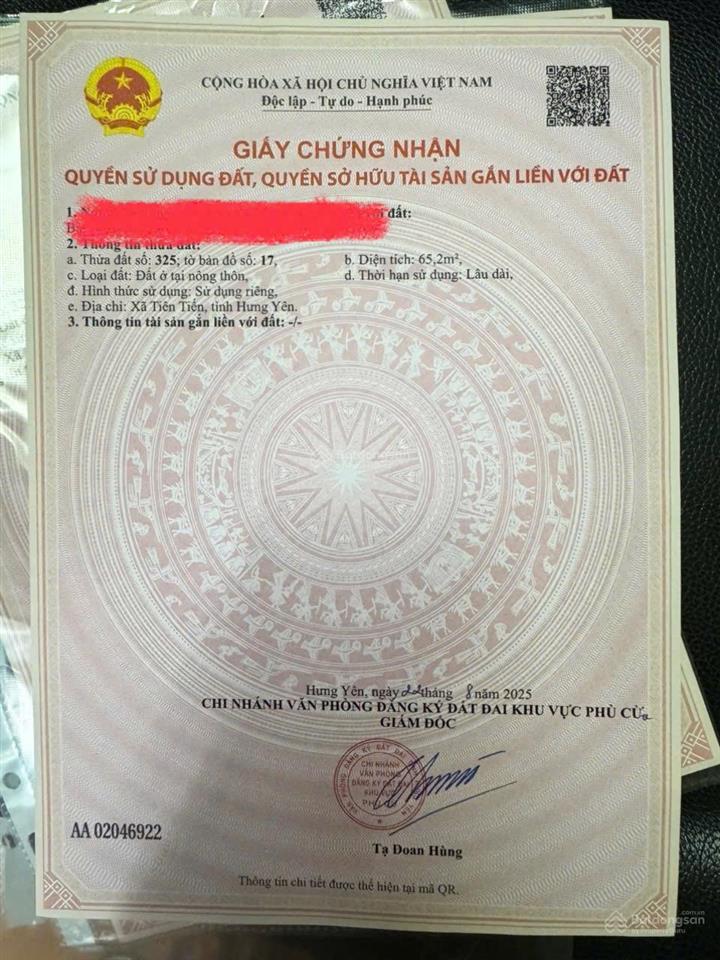 Lô góc hai mặt tiền chủ cần tiền cắt lỗ tại xã tiên tiến, tỉnh hưng yên