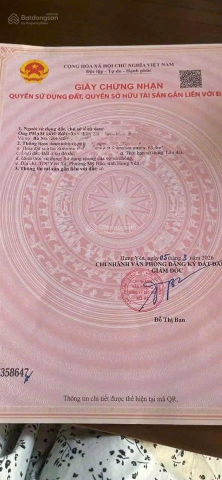 Bán lô đất đẹp giảm giá sốc tdp yên ngọc phường mỹ hào hưng yên. diện tích 63.4m2