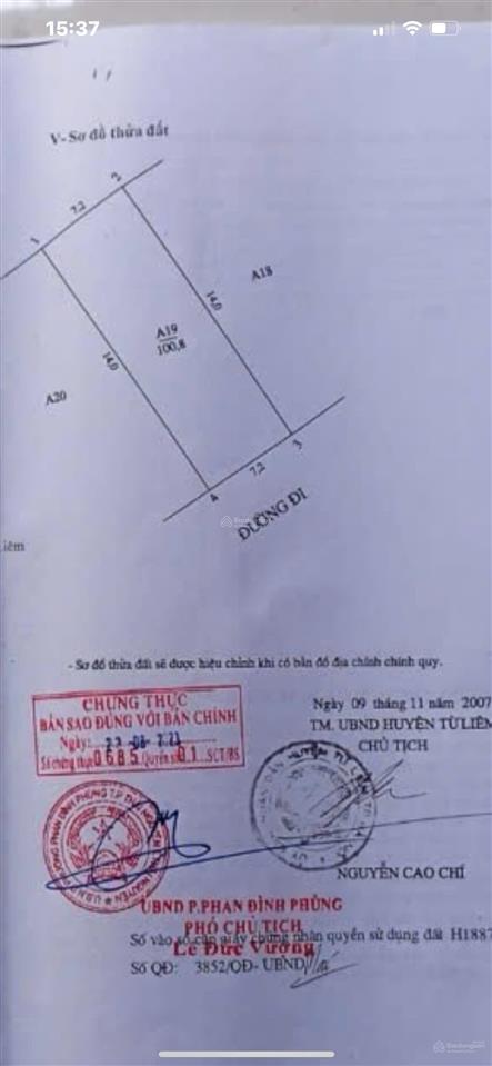 Cần bán mảnh đất đấu giá phân lô đẹp phố đỗ nhuận , bắc từ liêm,100,8m mt 7,2m đường nhựa vỉa hè