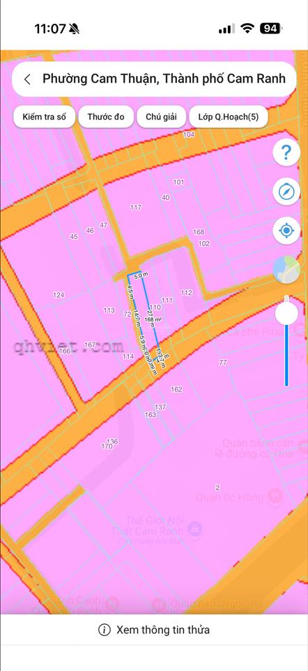 Bán lô đất full thổ cư tại tttp cam ranh với diện tích 166.9m2, 3 mặt tiền ( một mặt tiền qh rộng )