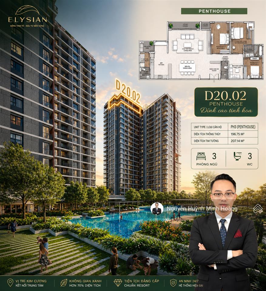 Căn penthouse 207,14m2, đơn giá chỉ từ 80tr/m2, 10% kí hđmb, 30% nhận nhà, thanh toán giãn 5 năm