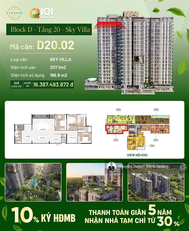 Căn penthouse 207,14m2, đơn giá chỉ từ 80tr/m2, 10% kí hđmb, 30% nhận nhà, thanh toán giãn 5 năm