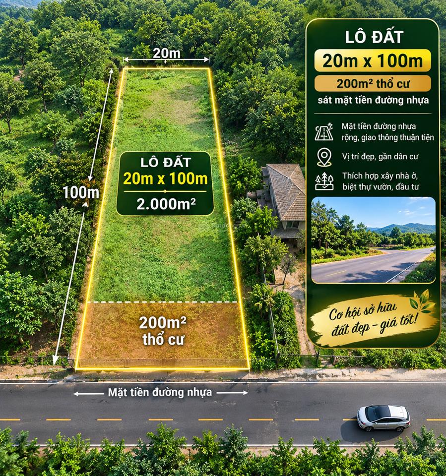 Bán trang trại tại rừng thông dak lép, 1,86 tỷ, 2000m2, bao đẹp hàng hiếm có 200m2 thổ cư
