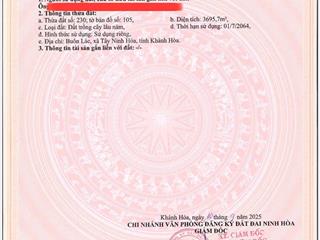 Bán đất xã tây ninh hòa (ninh tây) gần hồ suối sim  dt 3.695m2. giá 4.4 tỷ