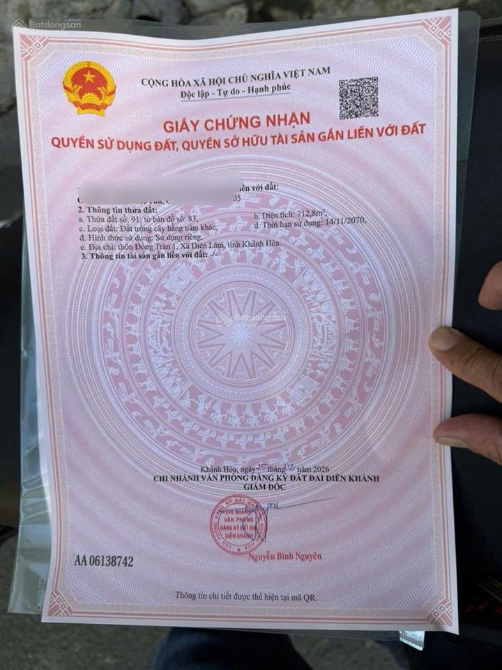 Ra nhanh lô đất thôn đồng trăn 1, xã diên lâm, diên khánh, ngay sông cái