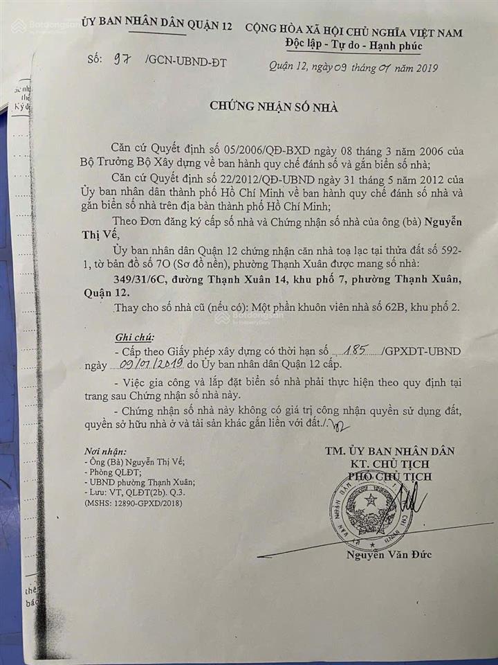 Bán nhà riêng thạnh xuân 14  cần bán gấp giá chỉ 1.4 tỷ  giấy phép xd  số nhà quận