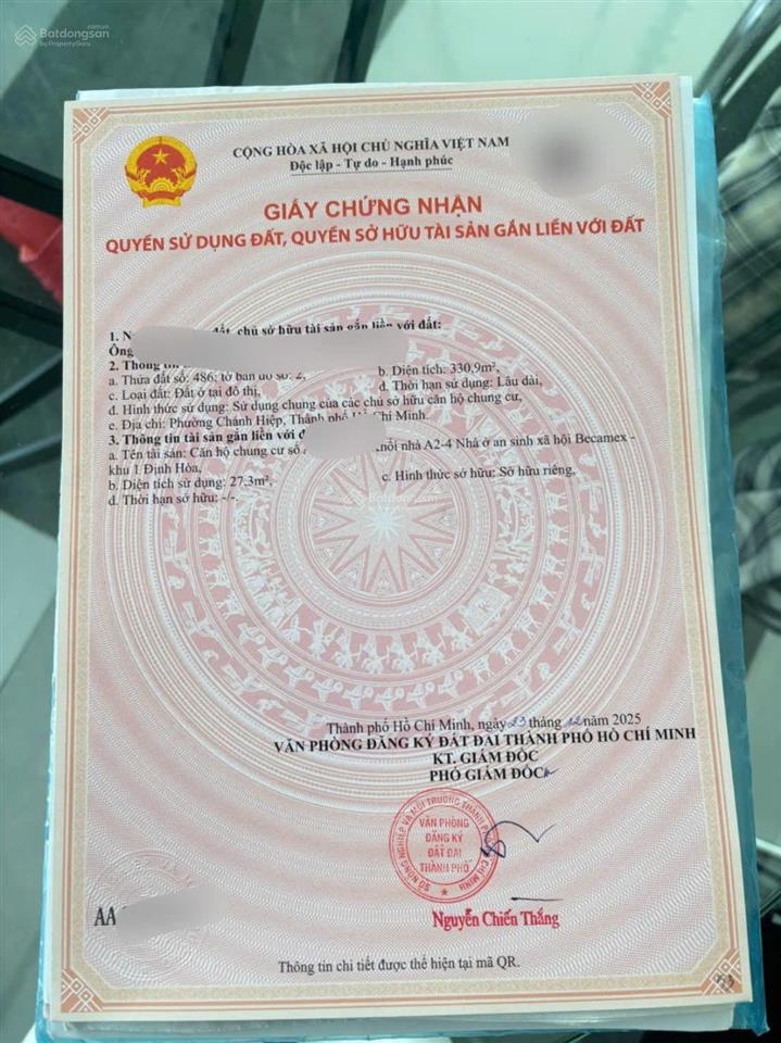 Căn hộ becamex định hòa, lầu 4 sổ hồng 415 triệu. đã đủ 5 năm. toàn quốc mua được