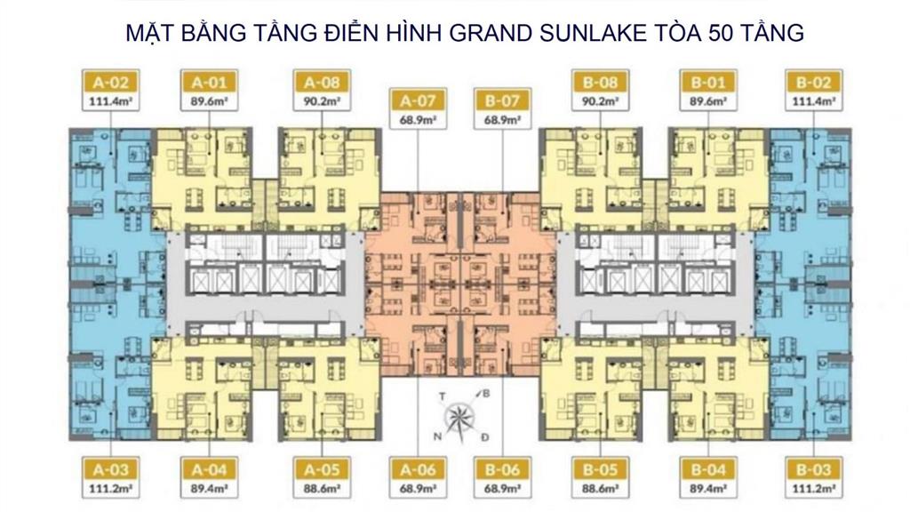 Diện tích 70m², 2 phòng ngủ, 2 vệ sinh tầng 35, ban công view hồ văn quán và thành phố