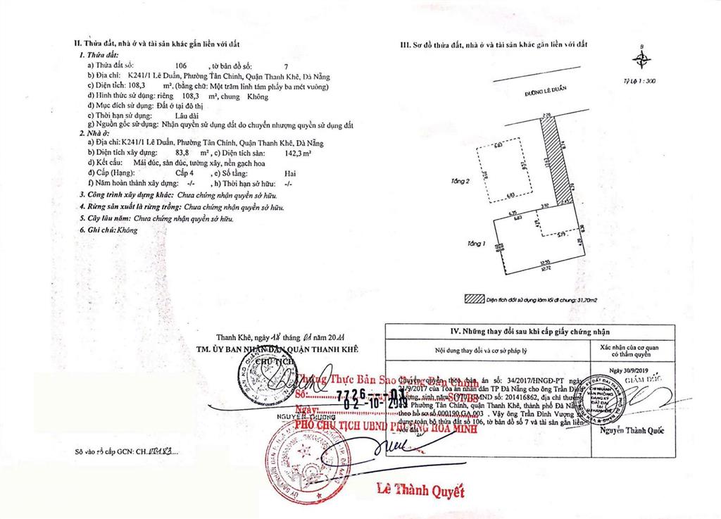 Chính chủ rao bán nhà tại đường lê duẩn  tp đà nẵng dt đất 108,3 m2 giá 12,9 tỷ