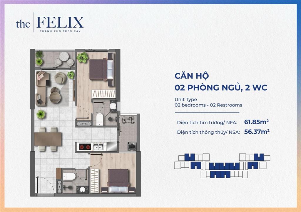 Chính chủ bán căn hộ 2pn2wc the felix thanh toán trước 400tr. hỗ trợ vay nh+ân hạn gốc