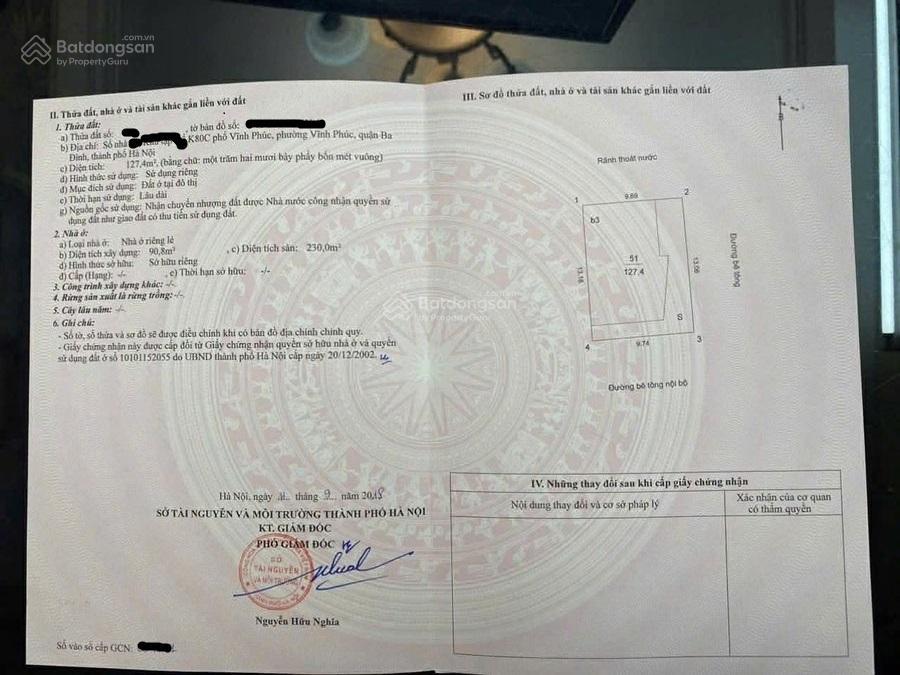 Bán nhà biệt thự lô góc phố Vĩnh Phúc , Ba Đình  128m  mt 13m  giá 69,5 tỷ