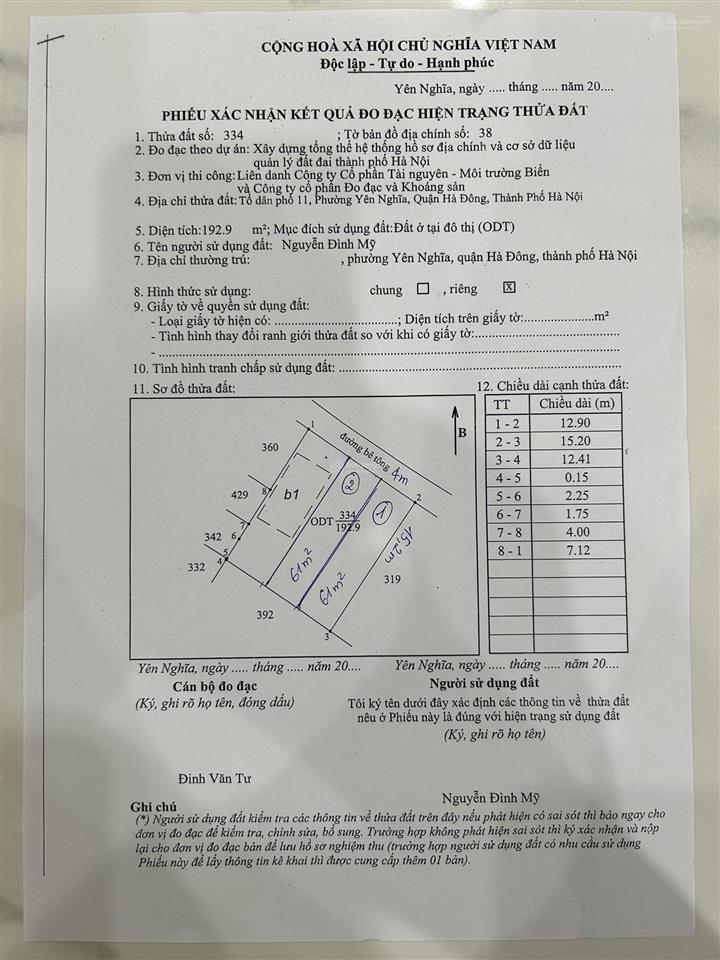 Chính chủ cần bán gấp 60m đất thổ cư, ô tô đỗ cửa, phố chợ tổ 11  p. yên nghĩa