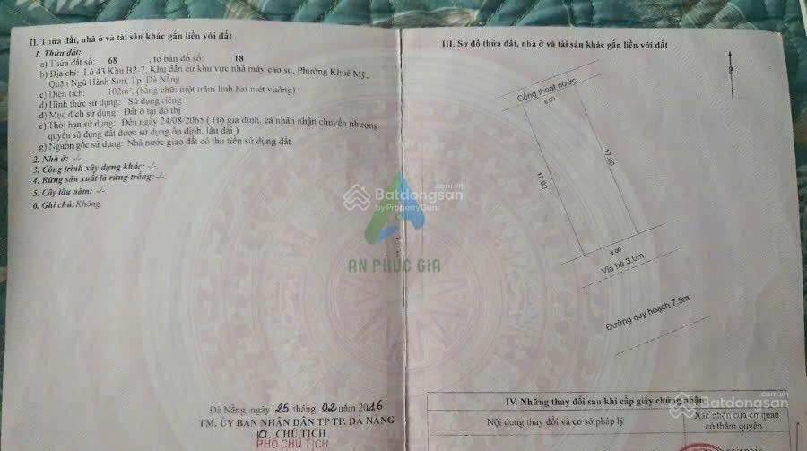 Ngộp bank bán gấp khuê mỹ đông 15 đường 7.5m gần biển mỹ khê, 102m2 ngang 6m chỉ 140 tr/m2