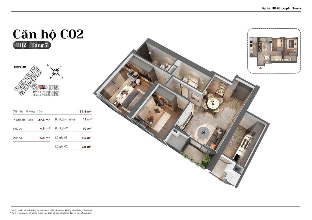 Kepler land chính chủ bán căn 2pn 67,8m2 tòa hh02 nhận nhà sớm, giá 6,7 tỷ