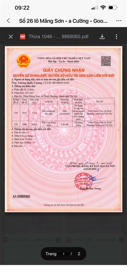 Bán đất tại quốc lộ 21a, sơn đông, sơn tây, 60 triệu / m2, 100 m2, uy tín hot!