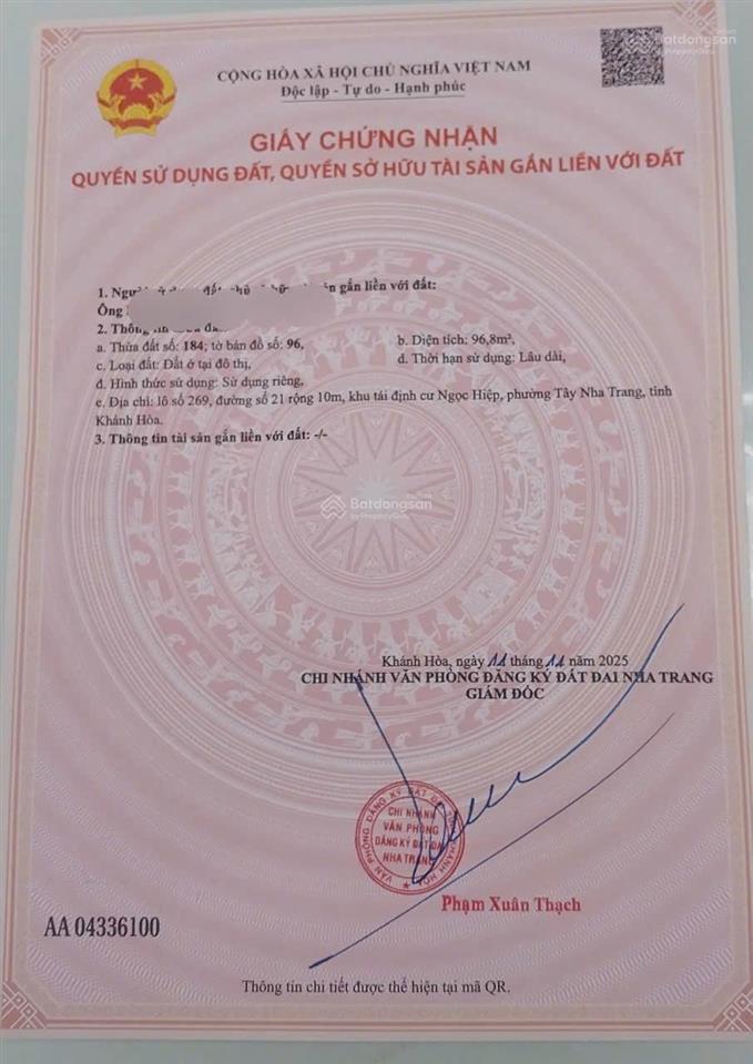 Bán đất tdc ngọc hiệp, tp nha trang