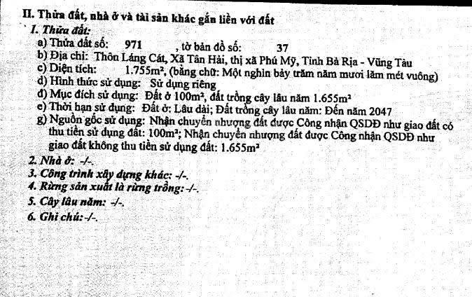 Bán đất 1753,13m2 tại xã tân hải, bà rịa vũng tàu