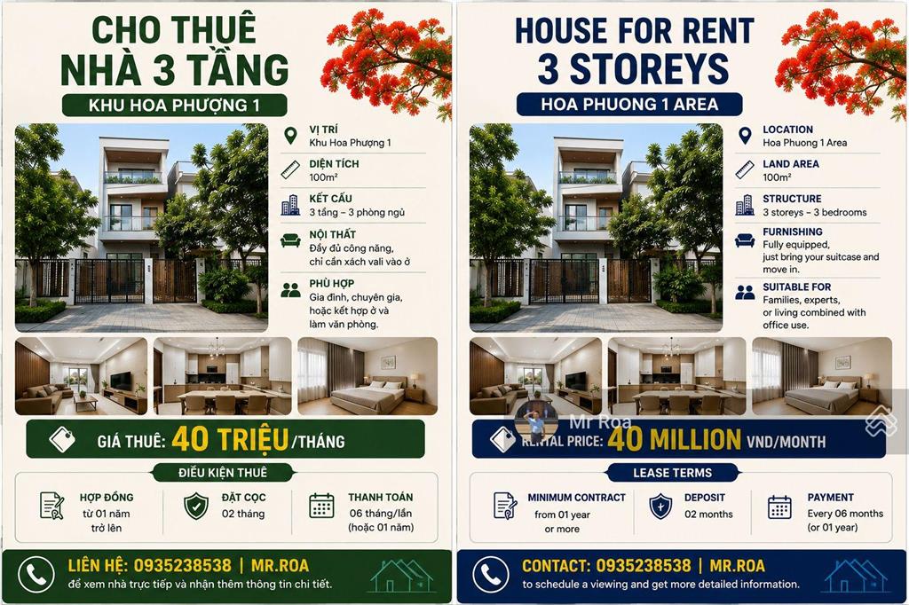 Chính chủ cho thuê nhà riêng khu euro villa 1, khu compound đà nẵng.