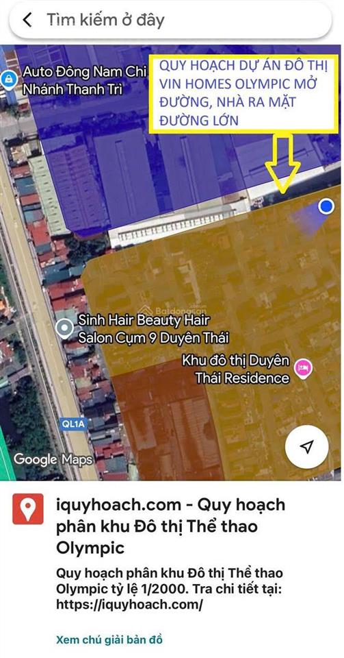 Nhà sân vườn cụm 9 duyên thái 120m2 mt 9m ngõ 6m quy hoạch ra đường 20m vinhomes