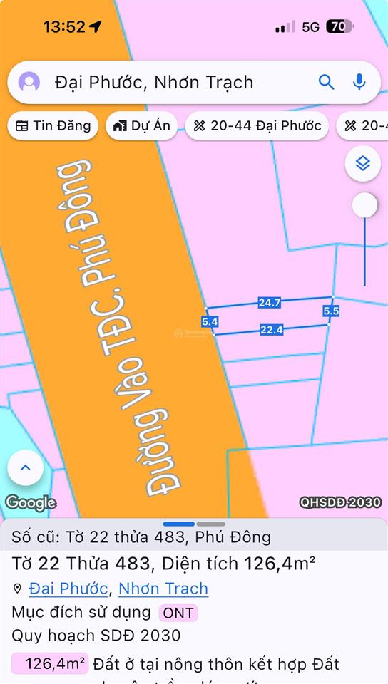 Bán đất tại võ thị sáu, phú đông, huyện nhơn trạch, 3,79 tỷ, 126,4 m2