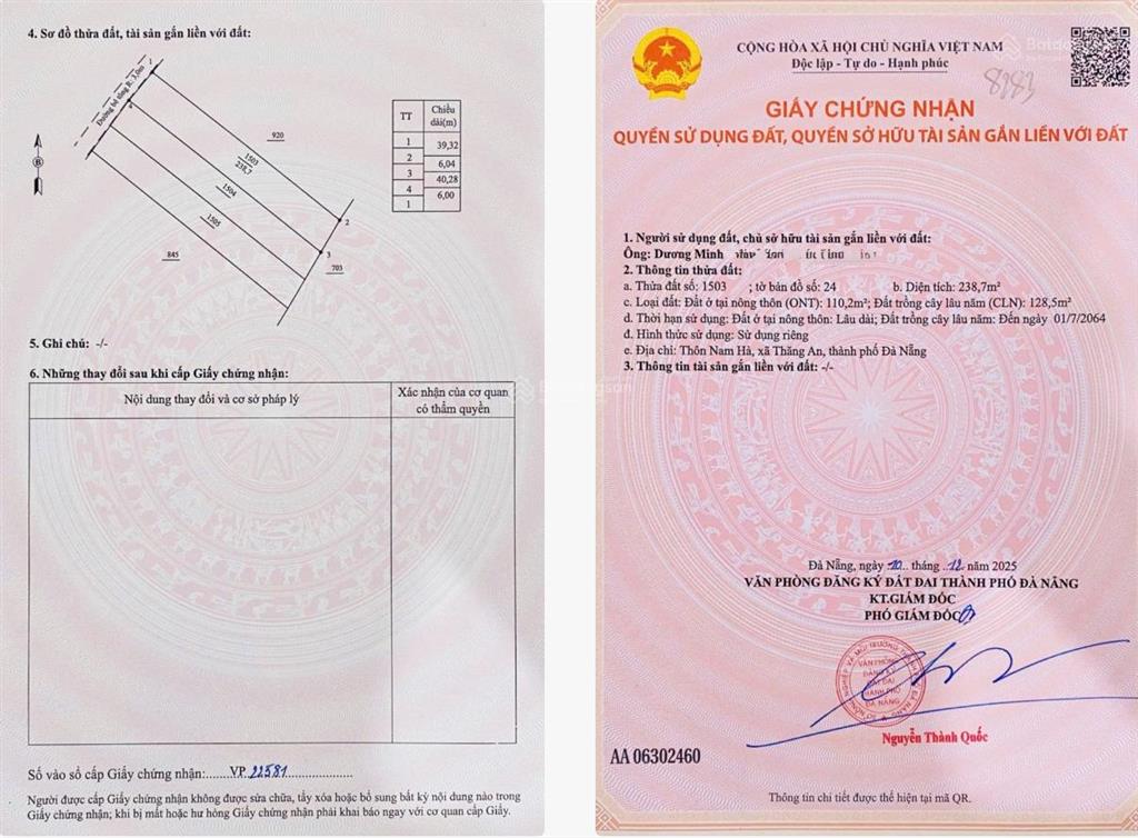 Bán đất xã thăng an, tp đà nẵng