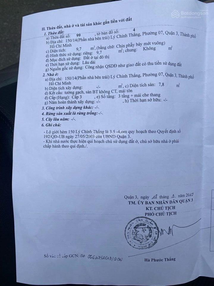 Nhà nhỏ quận 3  lý chính thắng ( 3 lầu đúc = 2.69 tỷ shr )