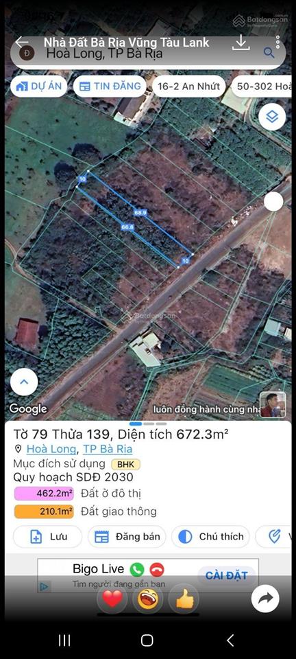 Chính chủ cần bán lô đất mặt tiền đường 52a, phường tam long, tp hcm (xã hòa long, brvt)