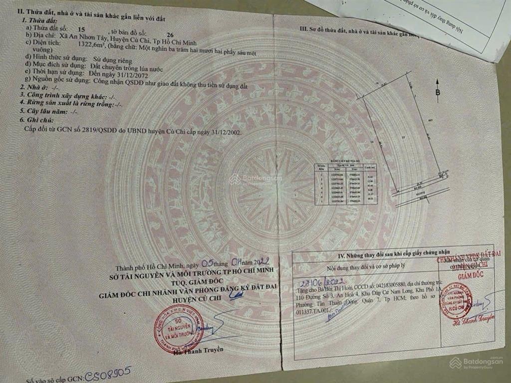 Bán đất xã an nhơn tây  củ chi  giá 690 triệu còn bớt