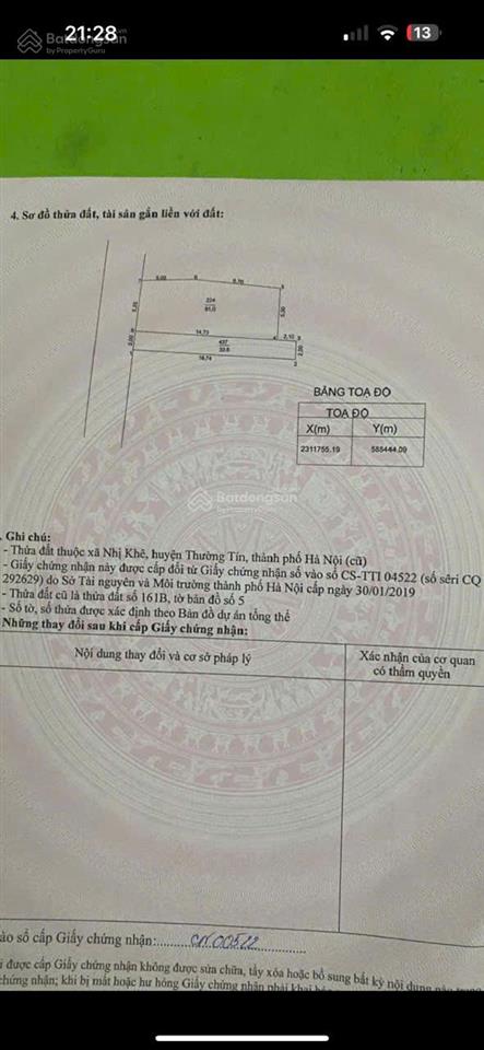 Chính chủ bán lô đất thôn thượng đình, thường tín, lô góc, sát ql1a, dt 81m, gần dự án vin olympic