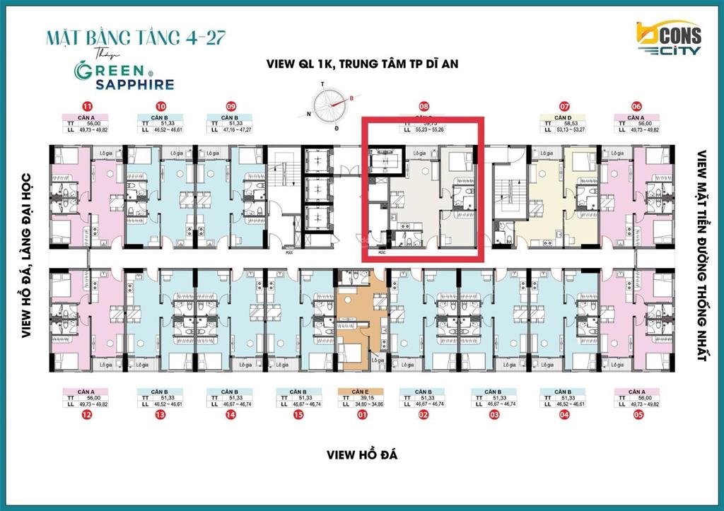 Cần bán gấp căn 2pn2wc view xịn 59,73m² giá 3,3 tỷ bcons city một trong số ít