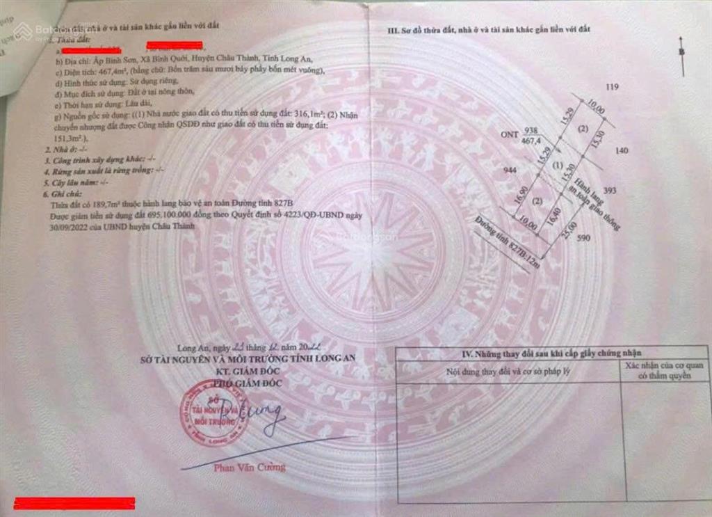 Bán đất mặt tiền nguyễn thông tl 827b long an