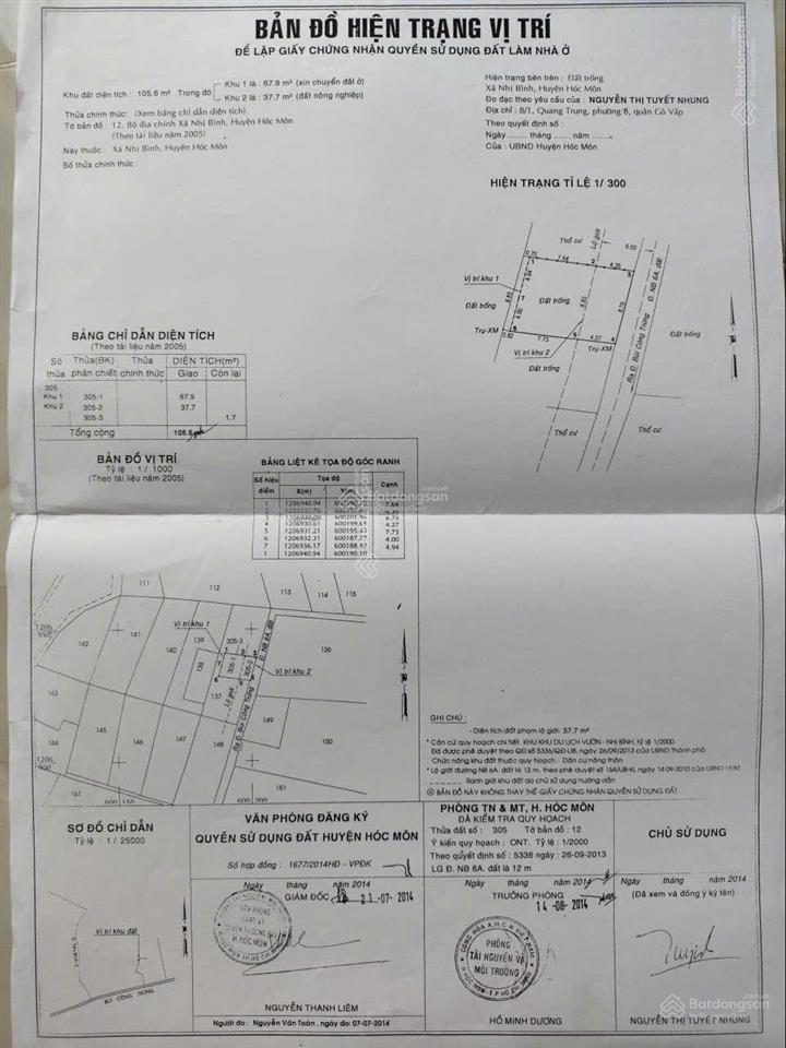 Bán gấp đất hóc môn giá 2 tỷ  105m2, diện tích công nhận 67.8m2 đã thổ cư