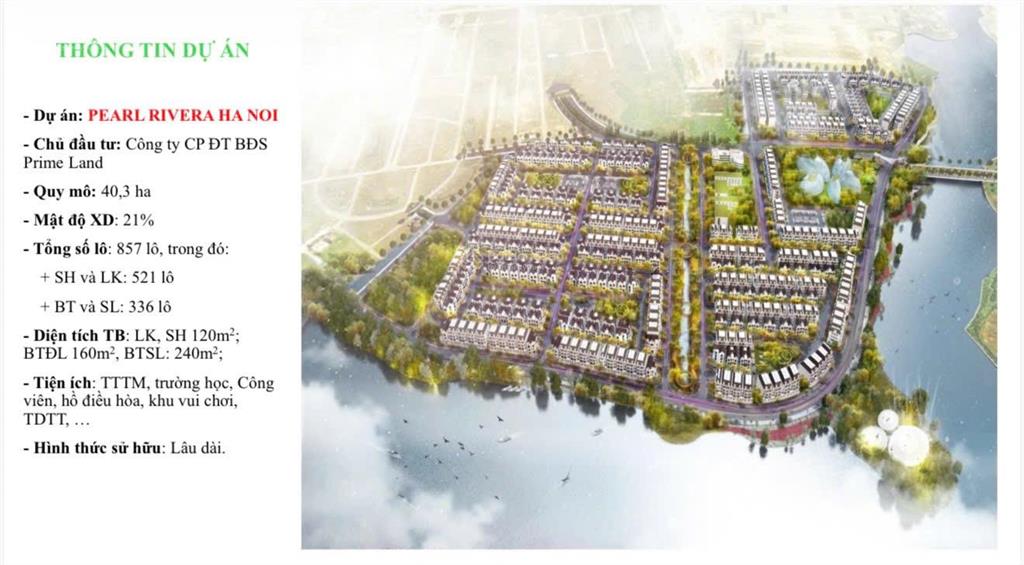 Chính thức nhận booking dự án pearl river của cđt prime land kđt đẳng cấp đầu tiên tại mê linh
