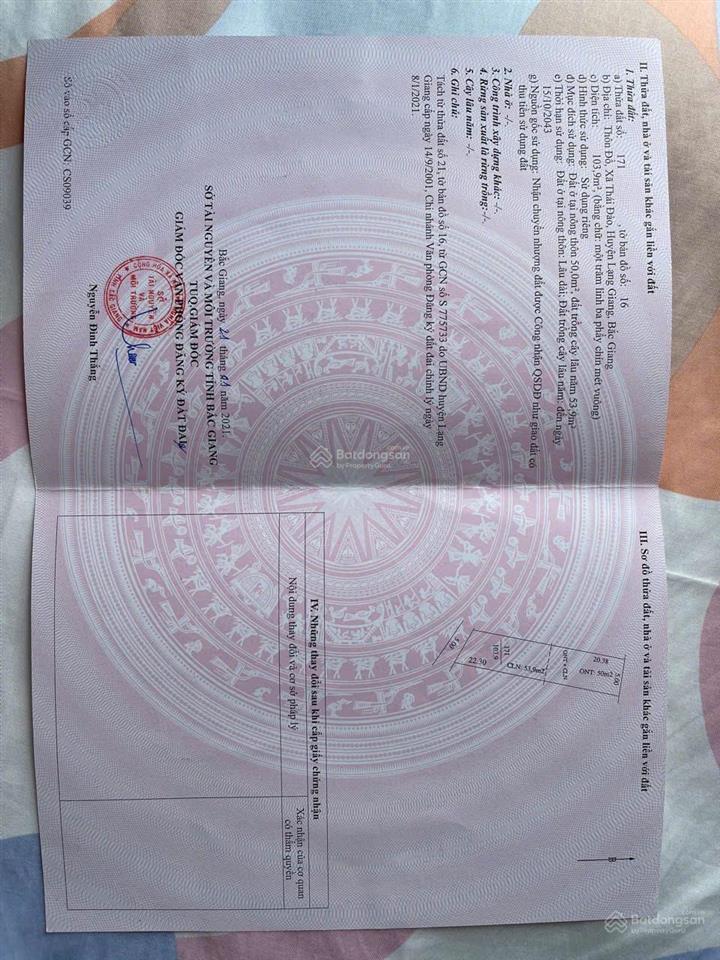 Chính chủ giao bán đất thái đào  bắc giang